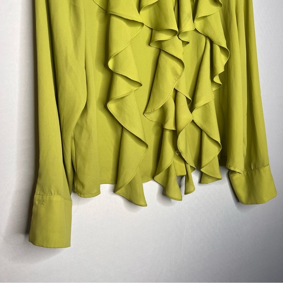 Luxe Moda Lime Green Ruffled Long-Sleeve Blouse. Size XL. - Picture 5 of 10
